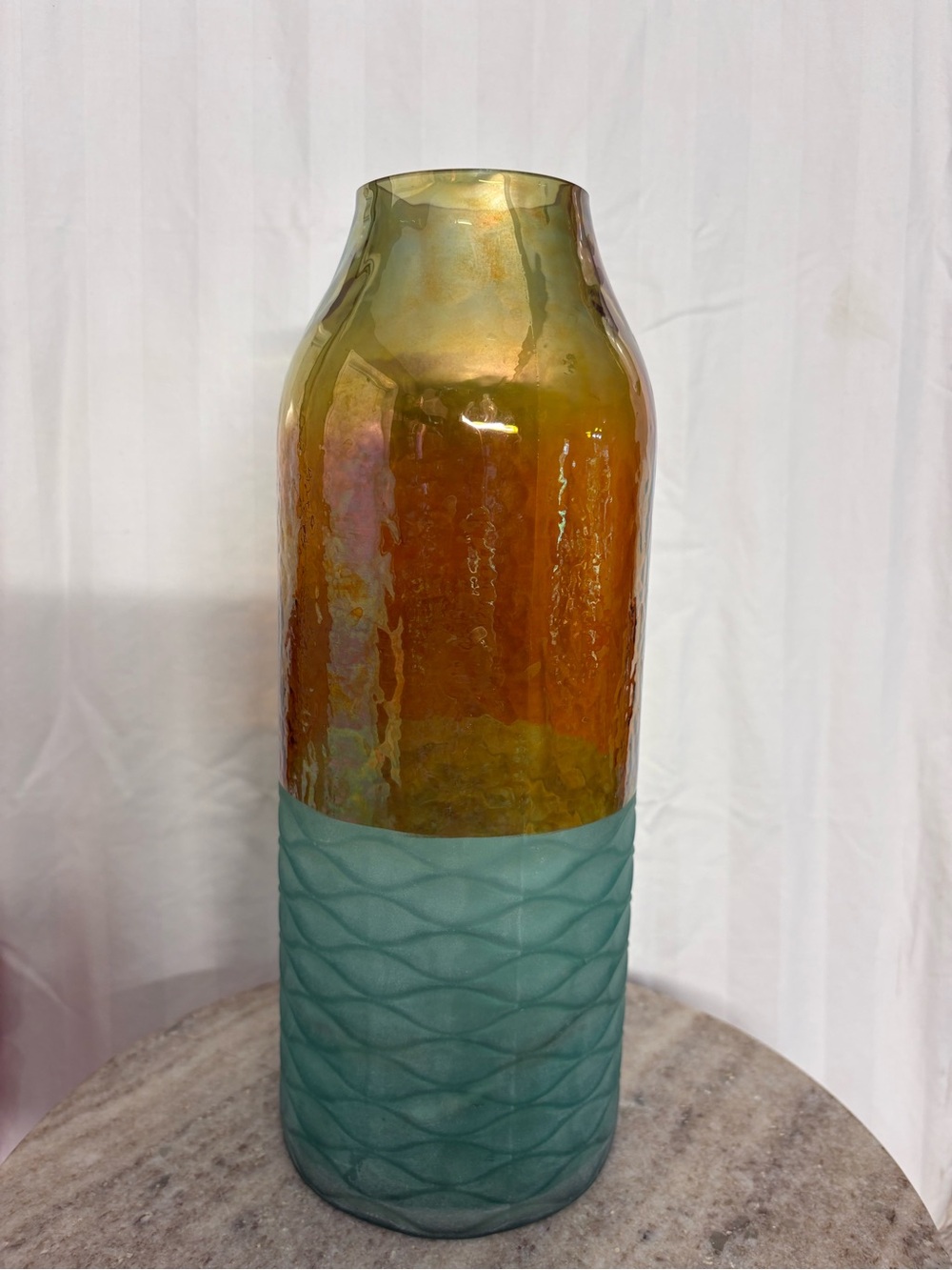 Two-Tone Glass Vase in Amber and Teal